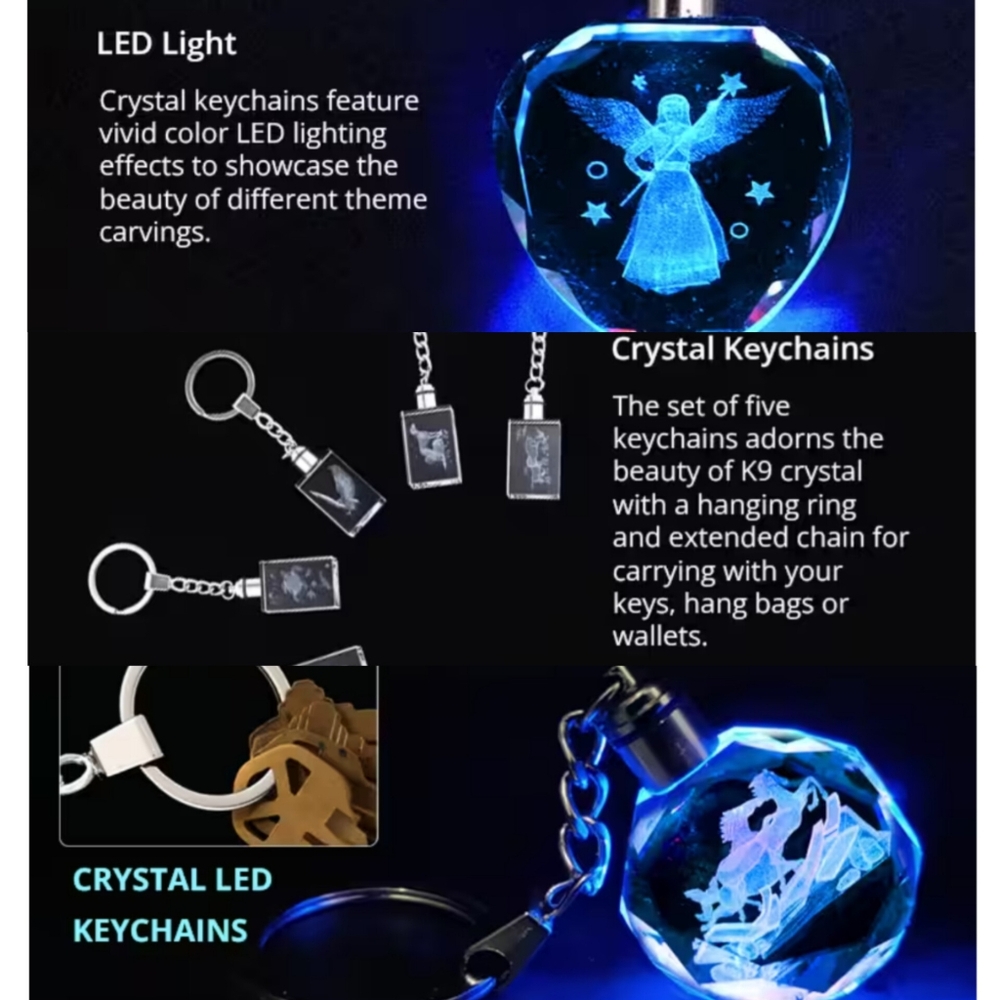 5 Piece Crystal LED Keychains (Rectangular) - Picture 6 of 13